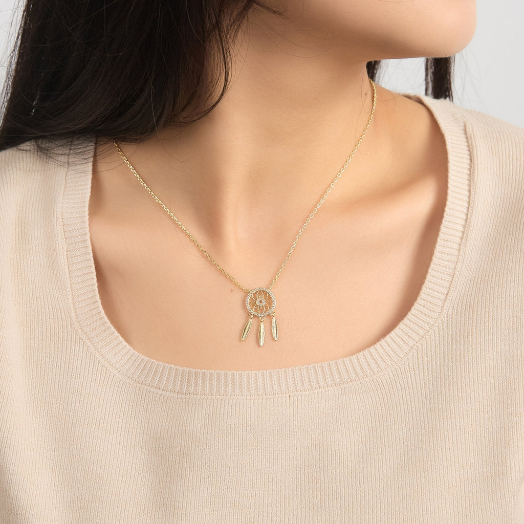 18k Gold Plated Dream Catcher Necklace Created with Zircondia® Crystals
