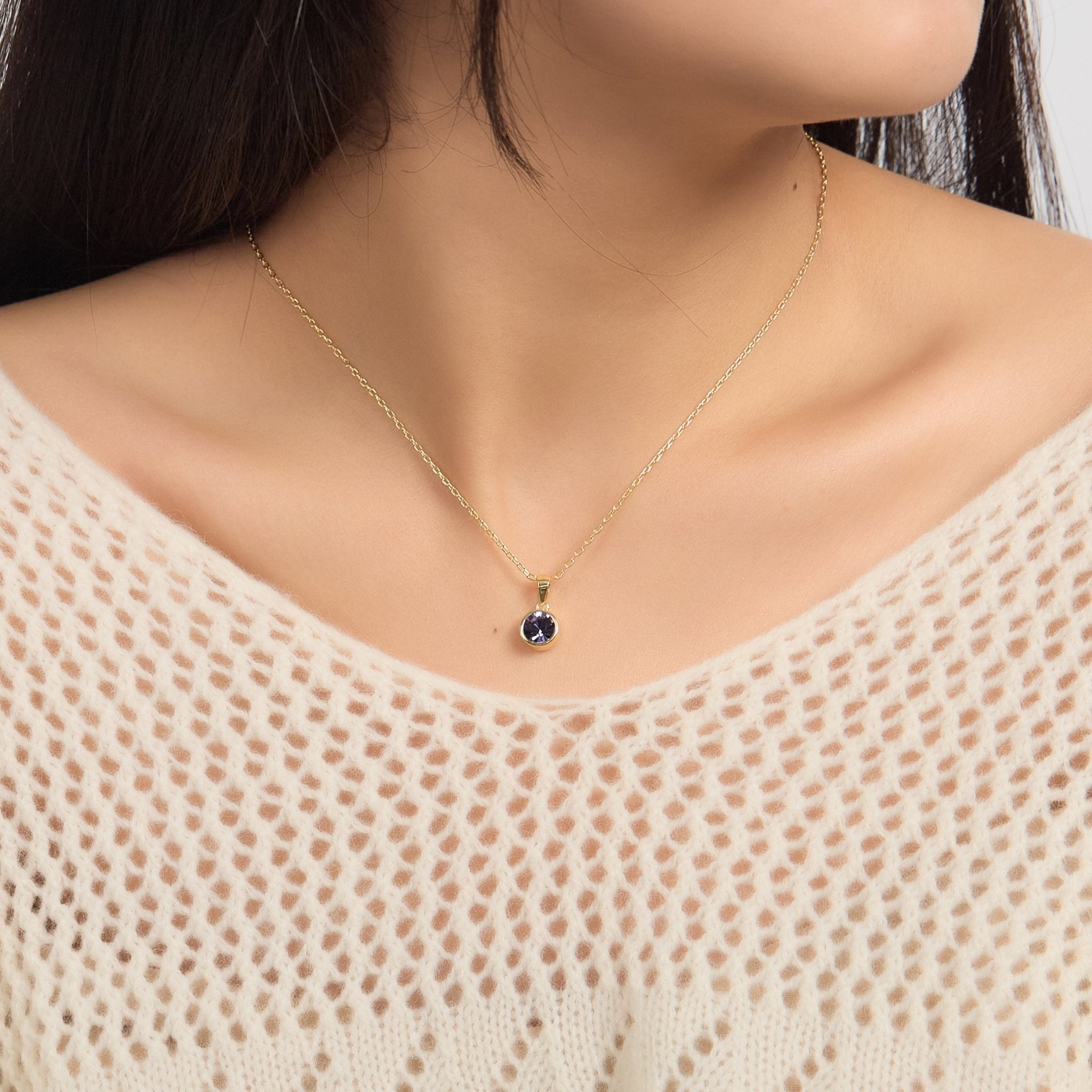 18k Gold Plated February (Amethyst) Birthstone Necklace Created with Zircondia® Crystals