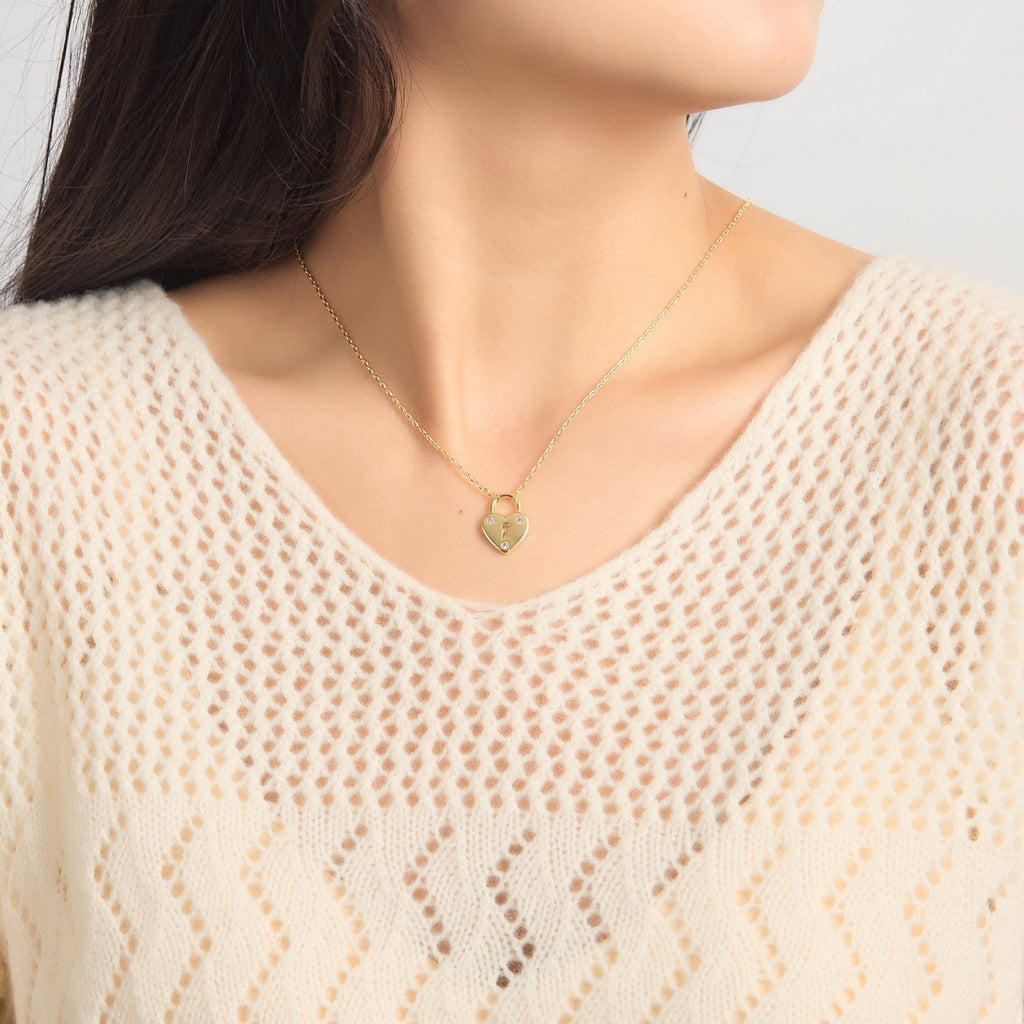 18k Gold Plated Heart Padlock Necklace Created with Zircondia® Crystals