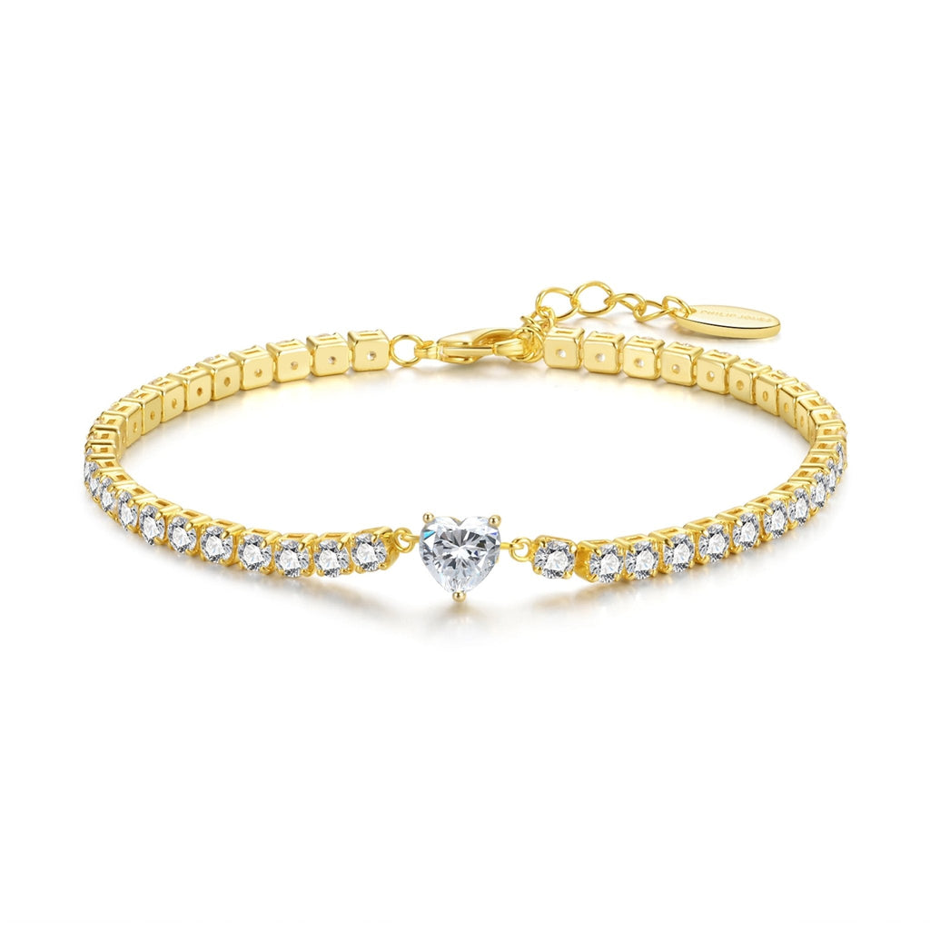 18k Gold Plated Heart Solitaire Tennis Bracelet Created with Zircondia® Crystals