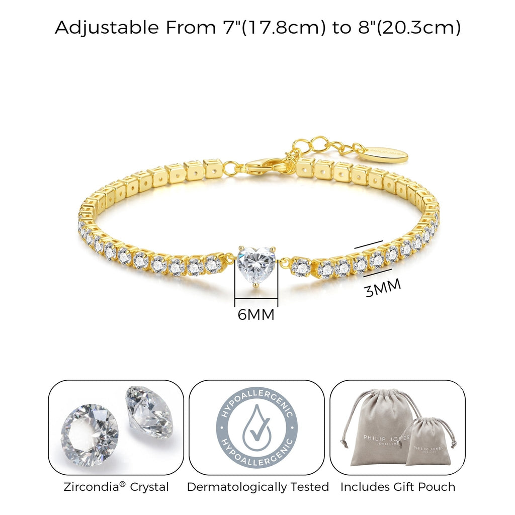 18k Gold Plated Heart Solitaire Tennis Bracelet Created with Zircondia® Crystals