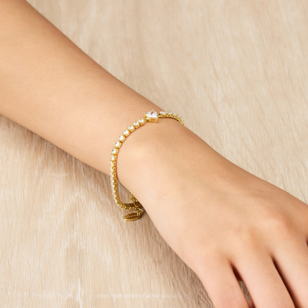 18k Gold Plated Heart Solitaire Tennis Bracelet Created with Zircondia® Crystals