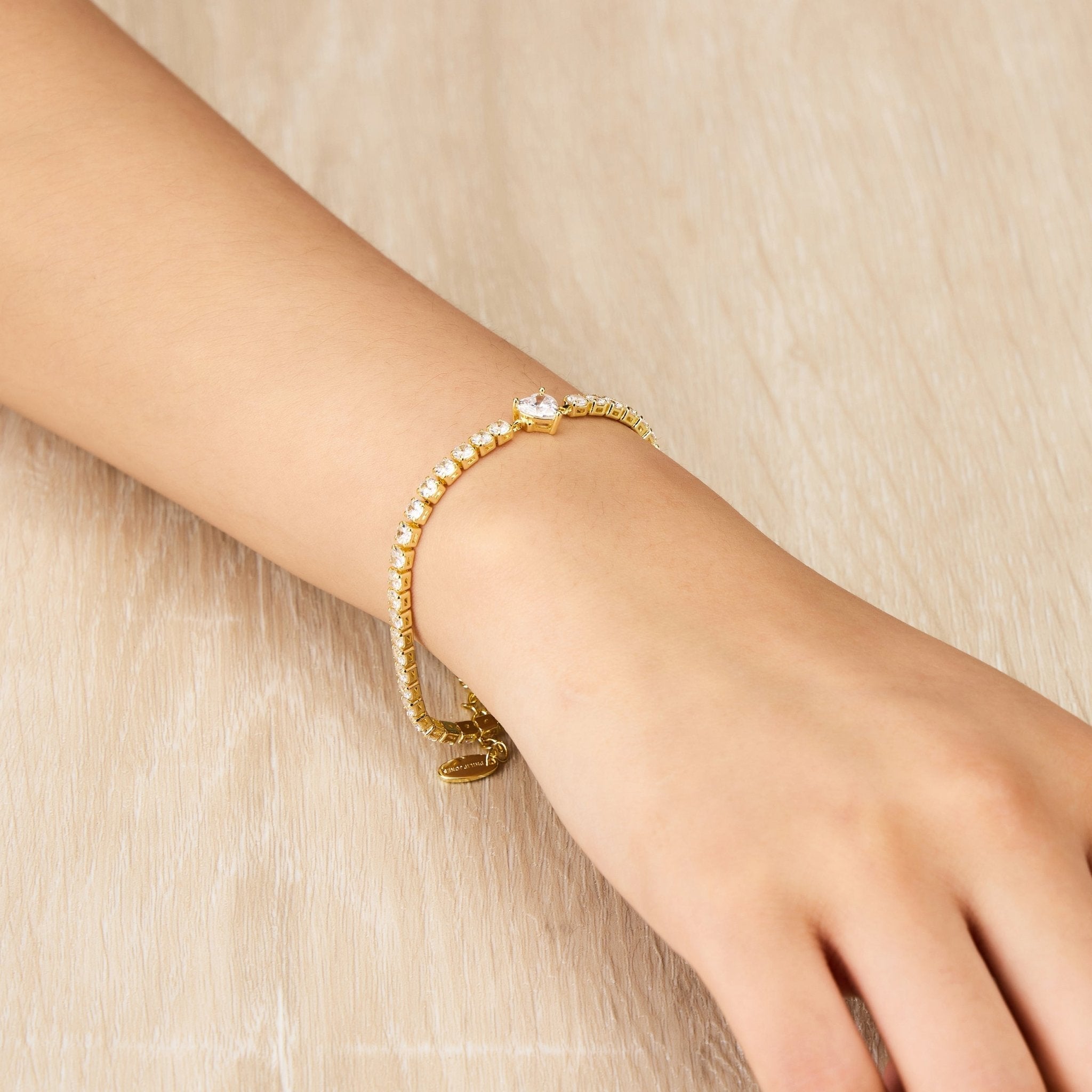 18k Gold Plated Heart Solitaire Tennis Bracelet Created with Zircondia® Crystals