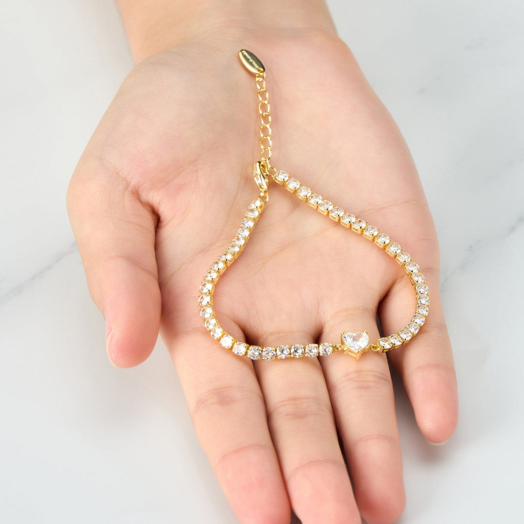 18k Gold Plated Heart Solitaire Tennis Bracelet Created with Zircondia® Crystals