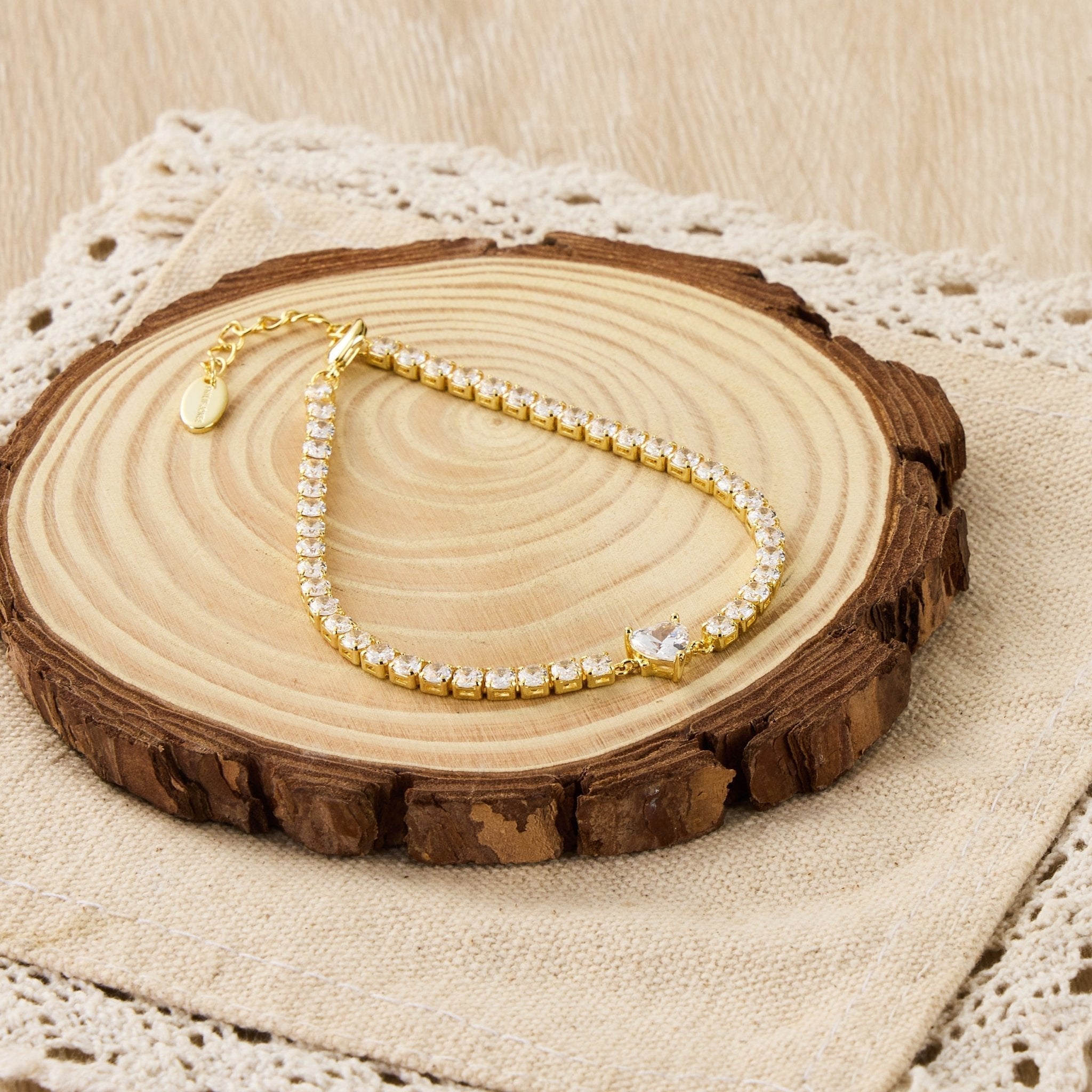 18k Gold Plated Heart Solitaire Tennis Bracelet Created with Zircondia® Crystals