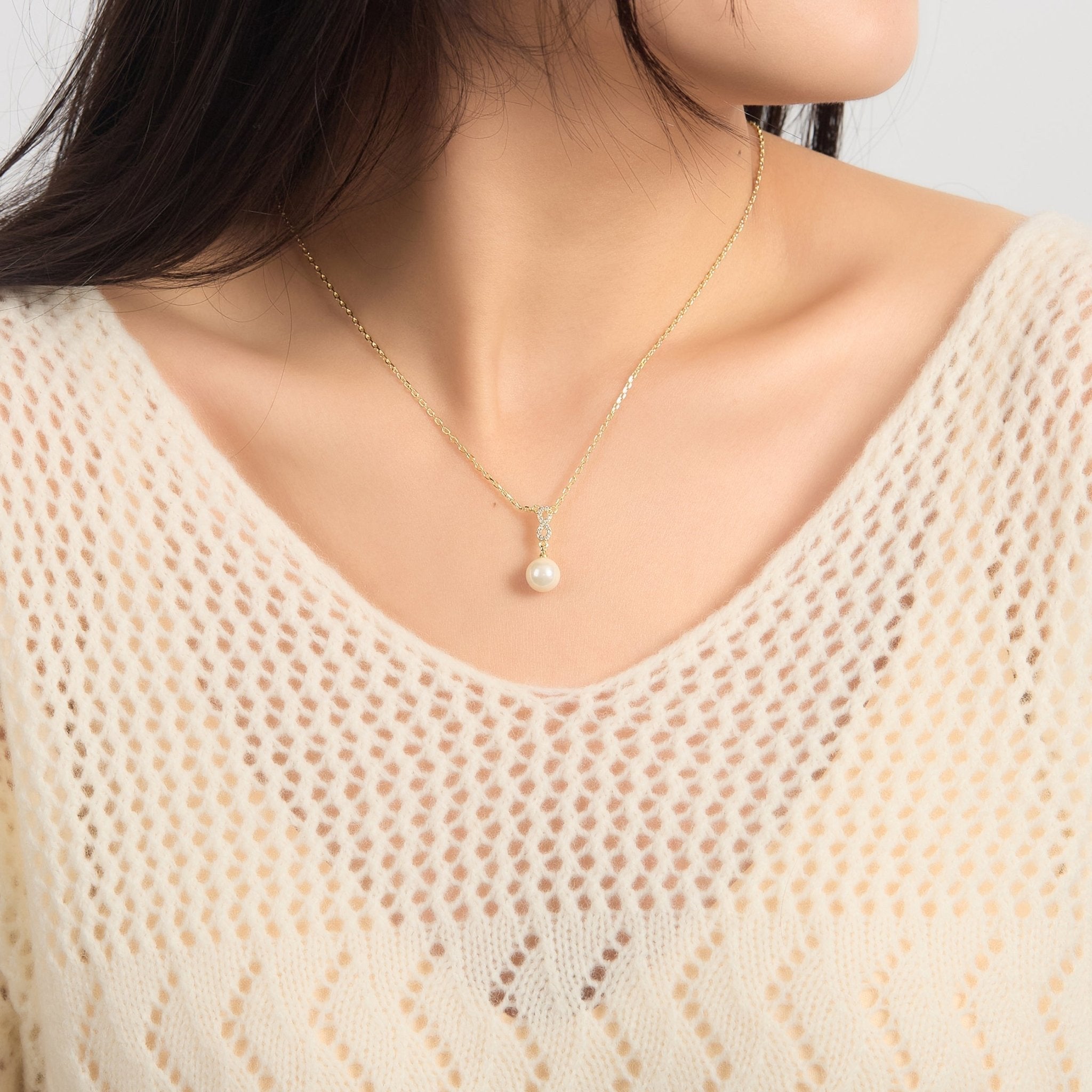 18k Gold Plated Infinity Pearl Drop Necklace Created with Zircondia® Crystals
