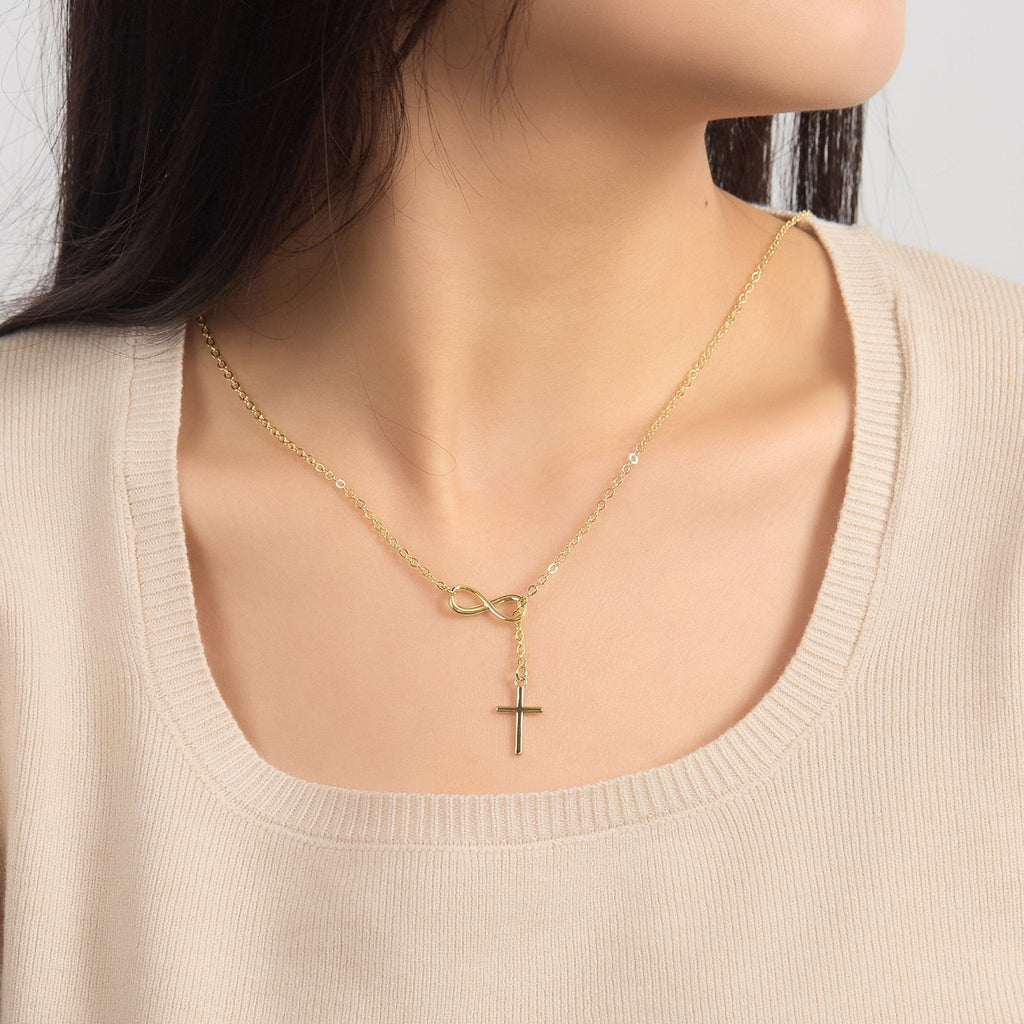 18k Gold Plated Infinity with Cross Lariat Necklace