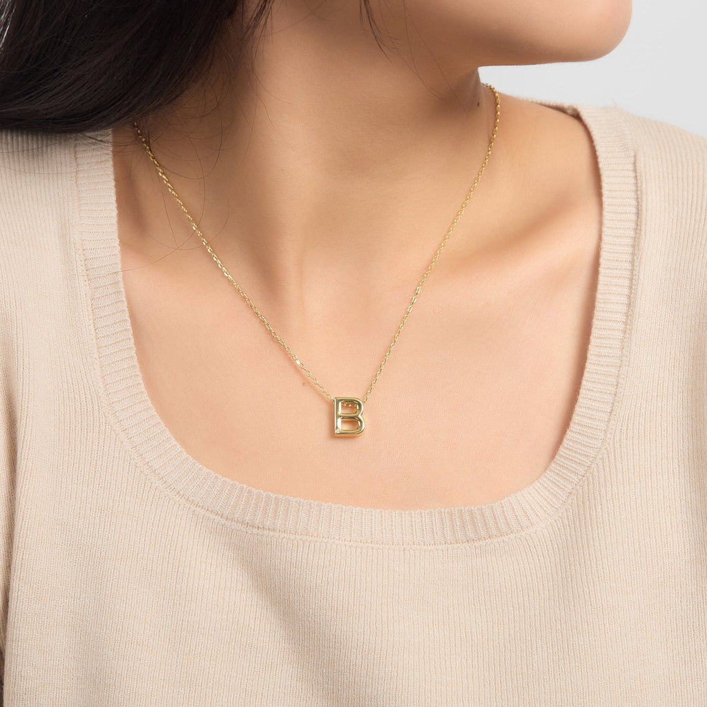 18k Gold Plated Initial Necklace Letter B Created with Zircondia® Crystals