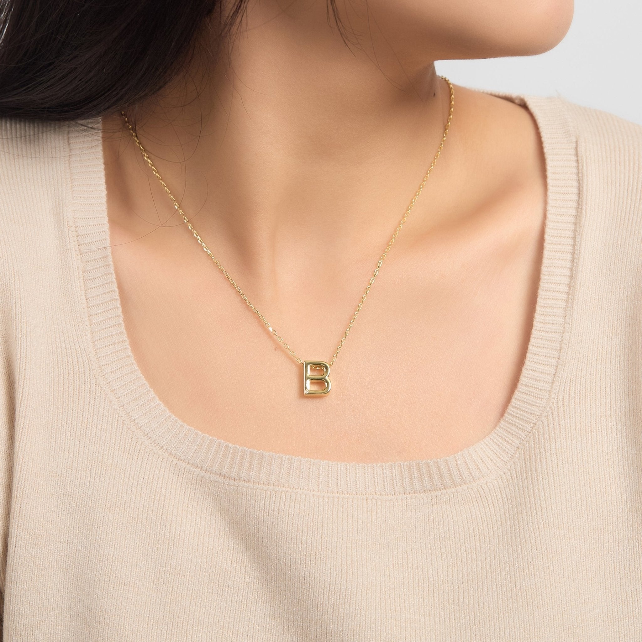 18k Gold Plated Initial Necklace Letter B Created with Zircondia® Crystals