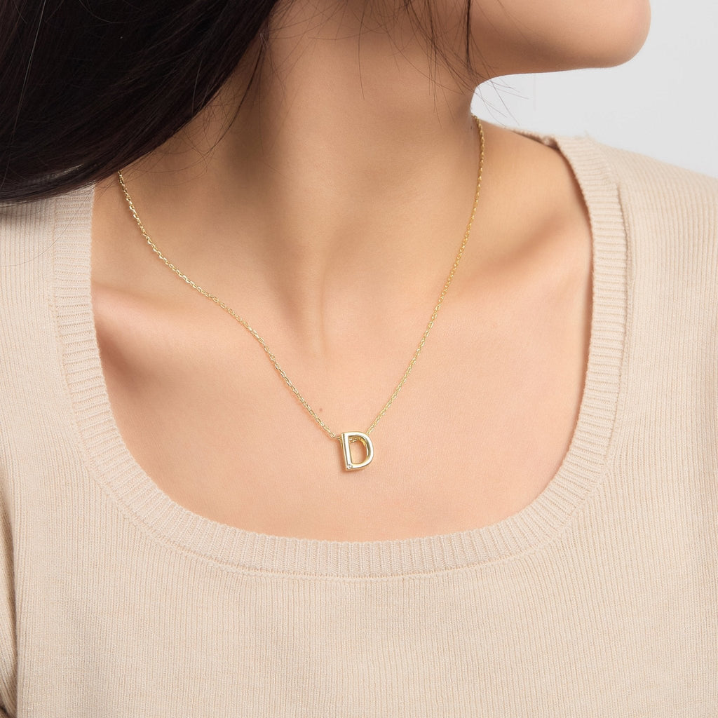 18k Gold Plated Initial Necklace Letter D Created with Zircondia® Crystals