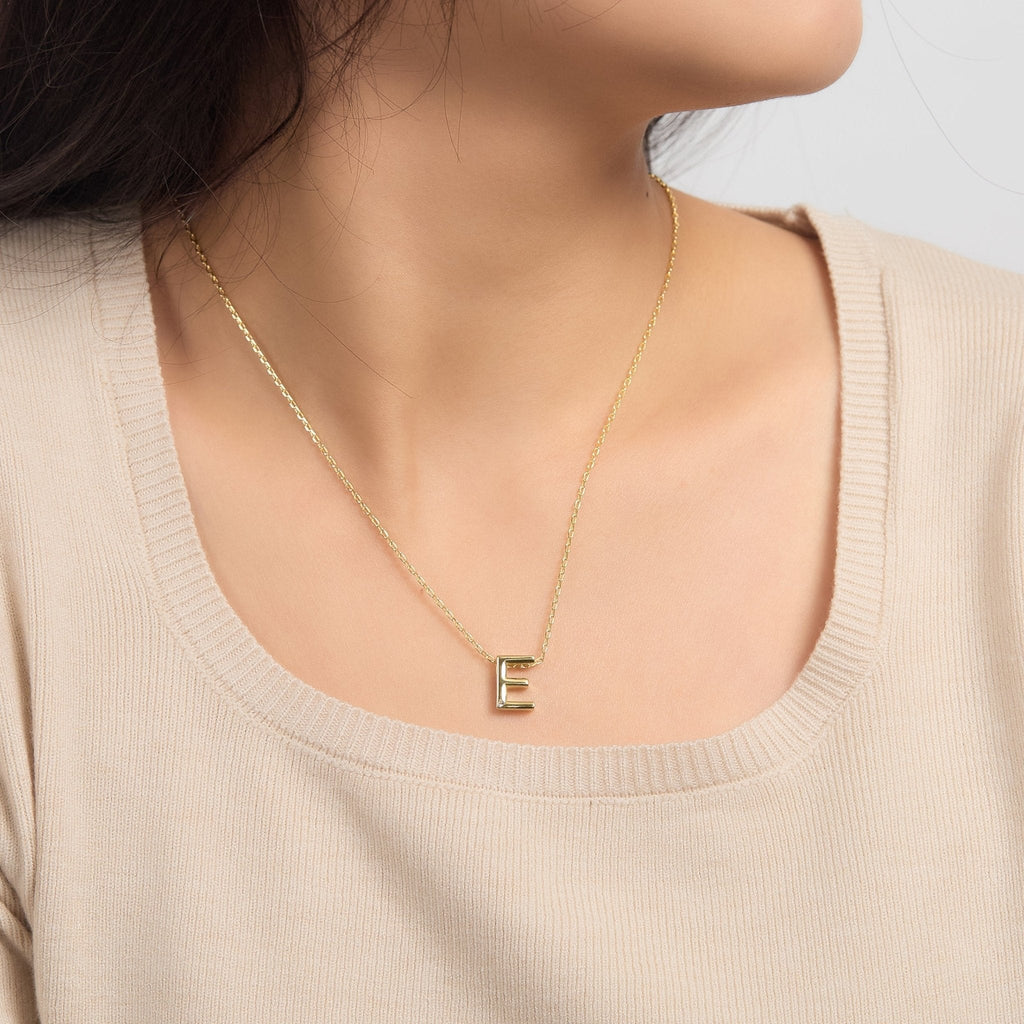 18k Gold Plated Initial Necklace Letter E Created with Zircondia® Crystals