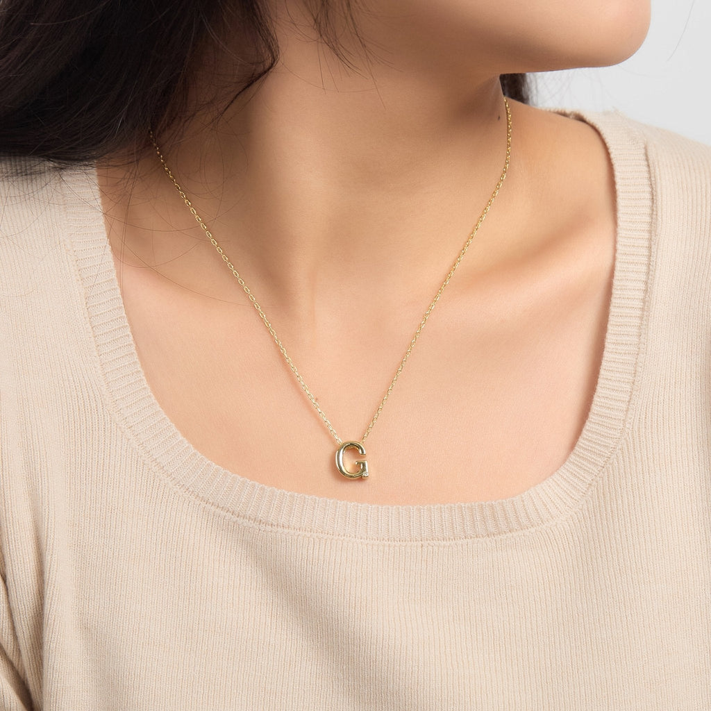 18k Gold Plated Initial Necklace Letter G Created with Zircondia® Crystals