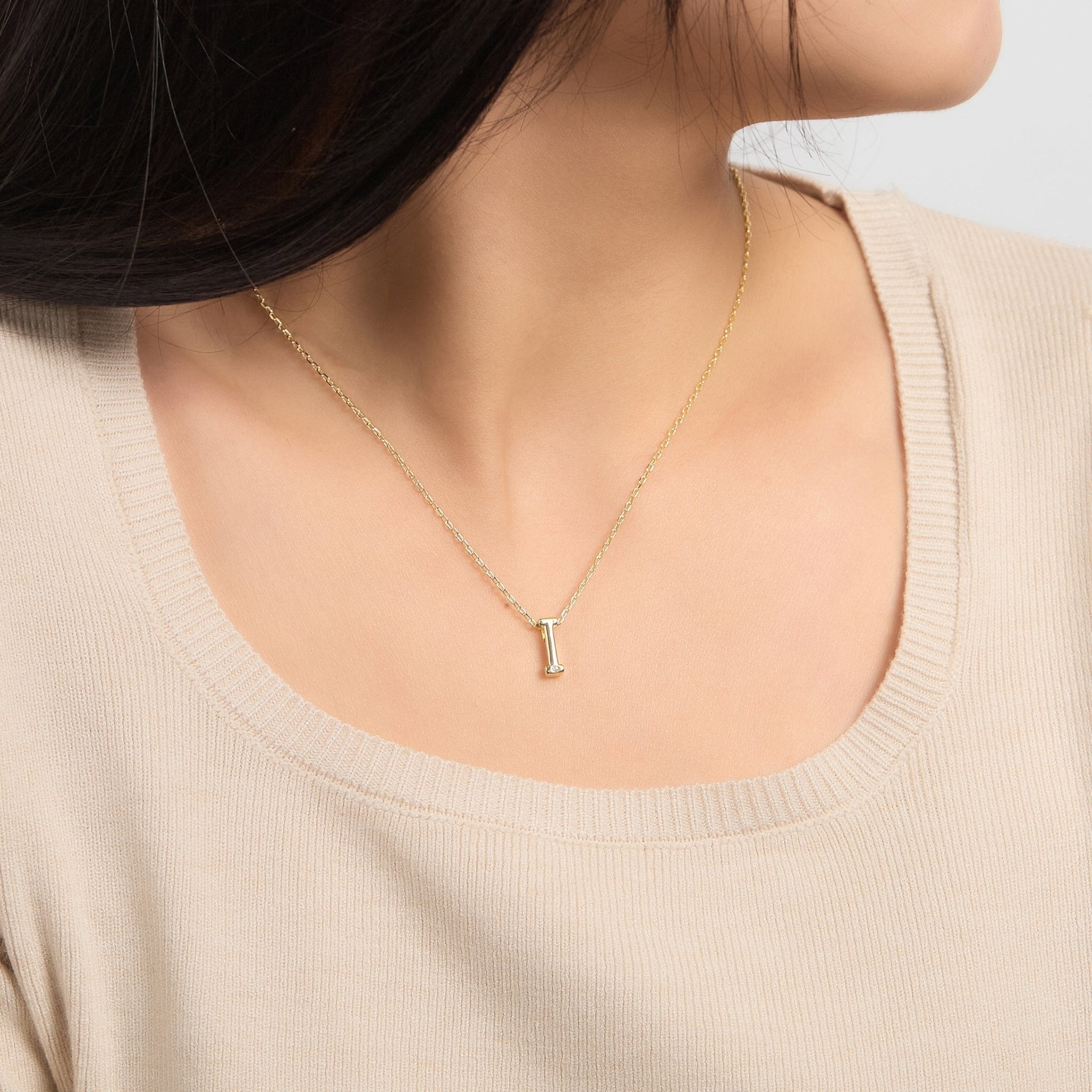 18k Gold Plated Initial Necklace Letter I Created with Zircondia® Crystals