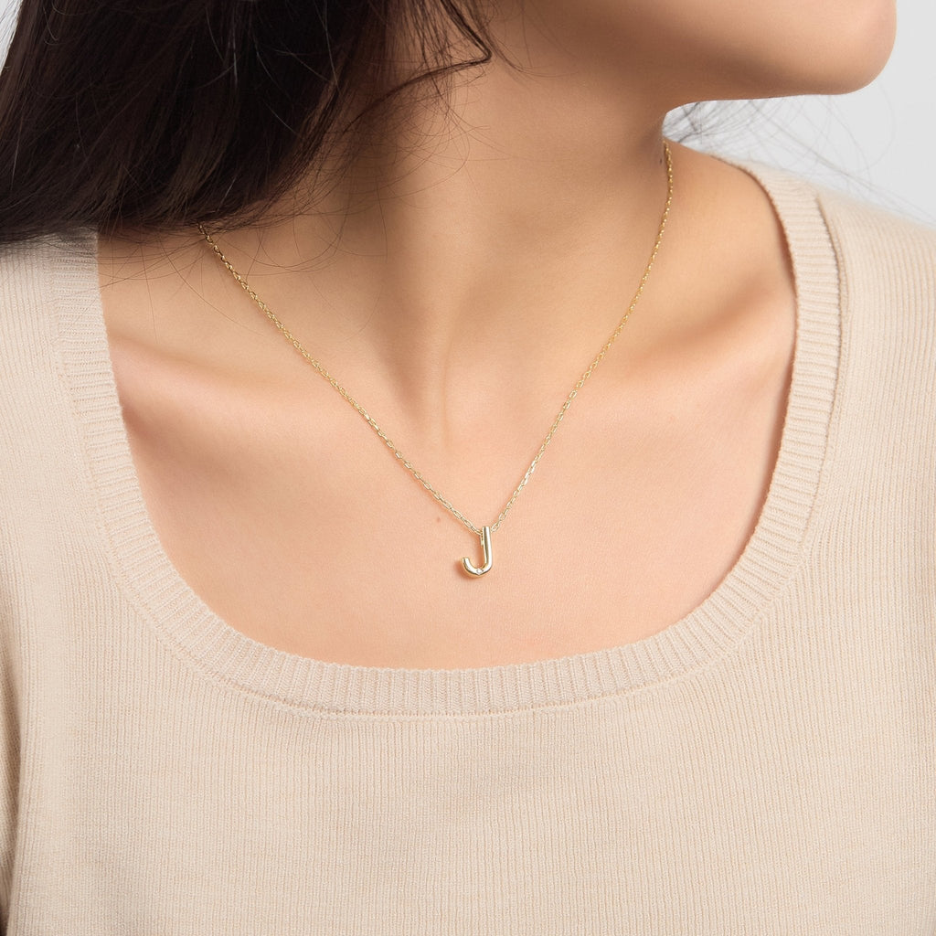 18k Gold Plated Initial Necklace Letter J Created with Zircondia® Crystals