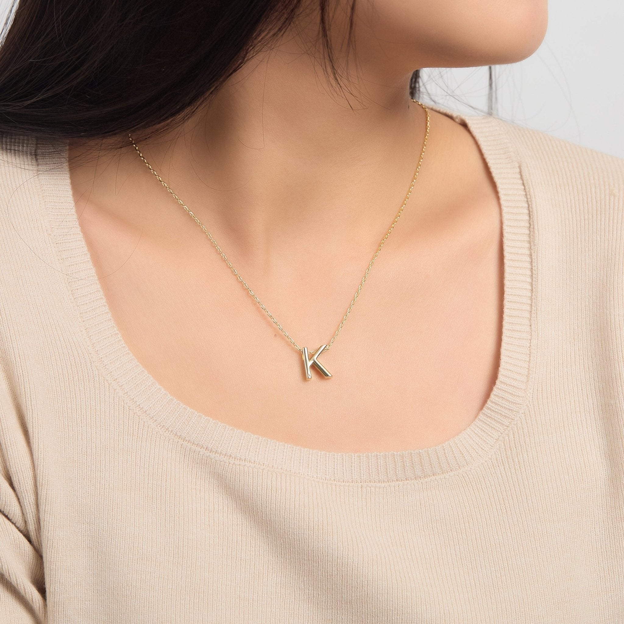 18k Gold Plated Initial Necklace Letter K Created with Zircondia® Crystals