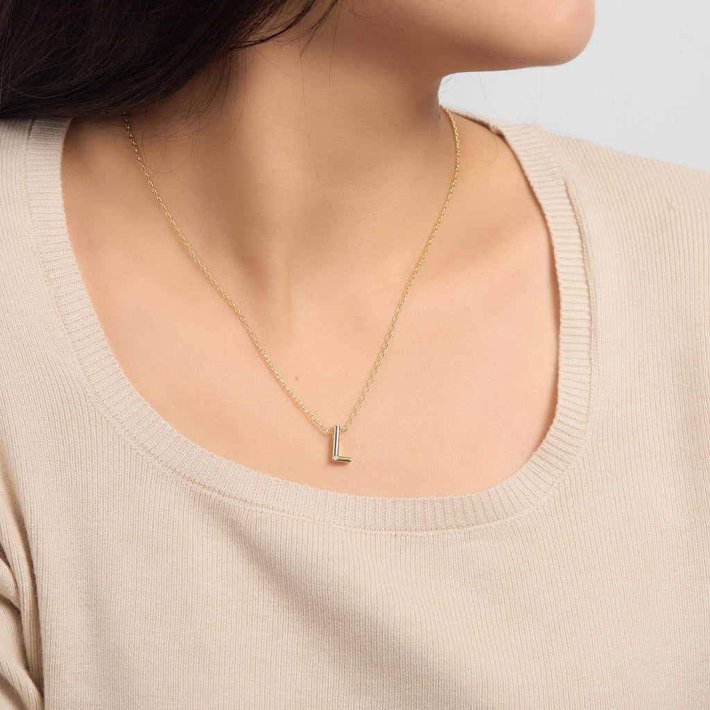 18k Gold Plated Initial Necklace Letter L Created with Zircondia® Crystals