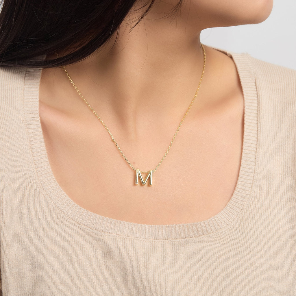 18k Gold Plated Initial Necklace Letter M Created with Zircondia® Crystals