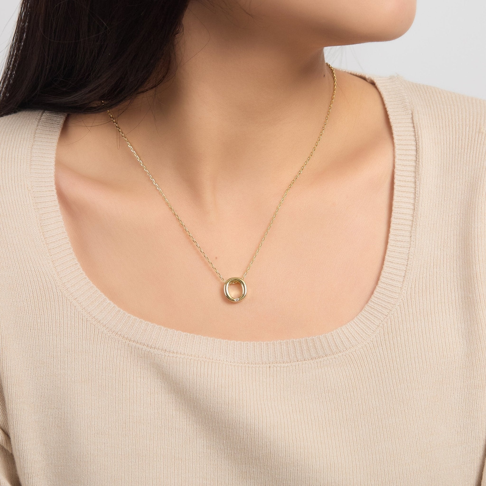 18k Gold Plated Initial Necklace Letter O Created with Zircondia® Crystals