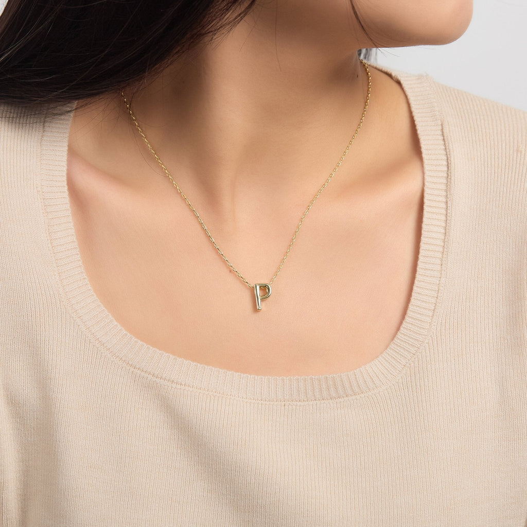 18k Gold Plated Initial Necklace Letter P Created with Zircondia® Crystals