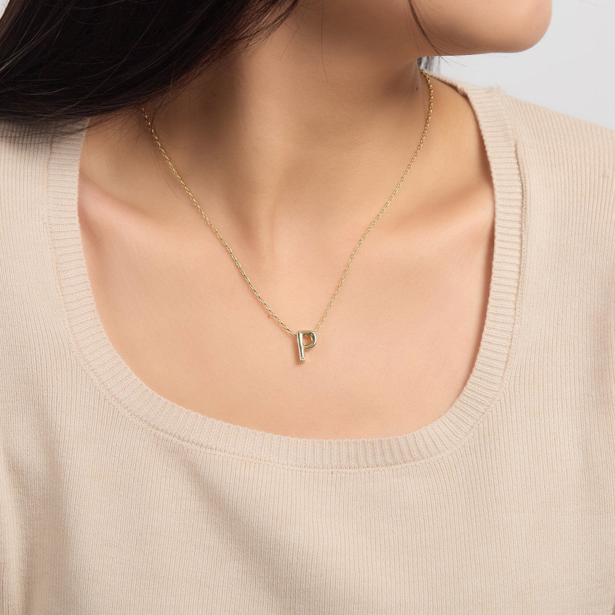 18k Gold Plated Initial Necklace Letter P Created with Zircondia® Crystals