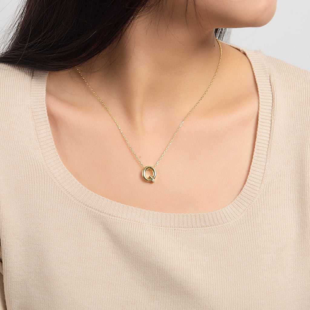 18k Gold Plated Initial Necklace Letter Q Created with Zircondia® Crystals