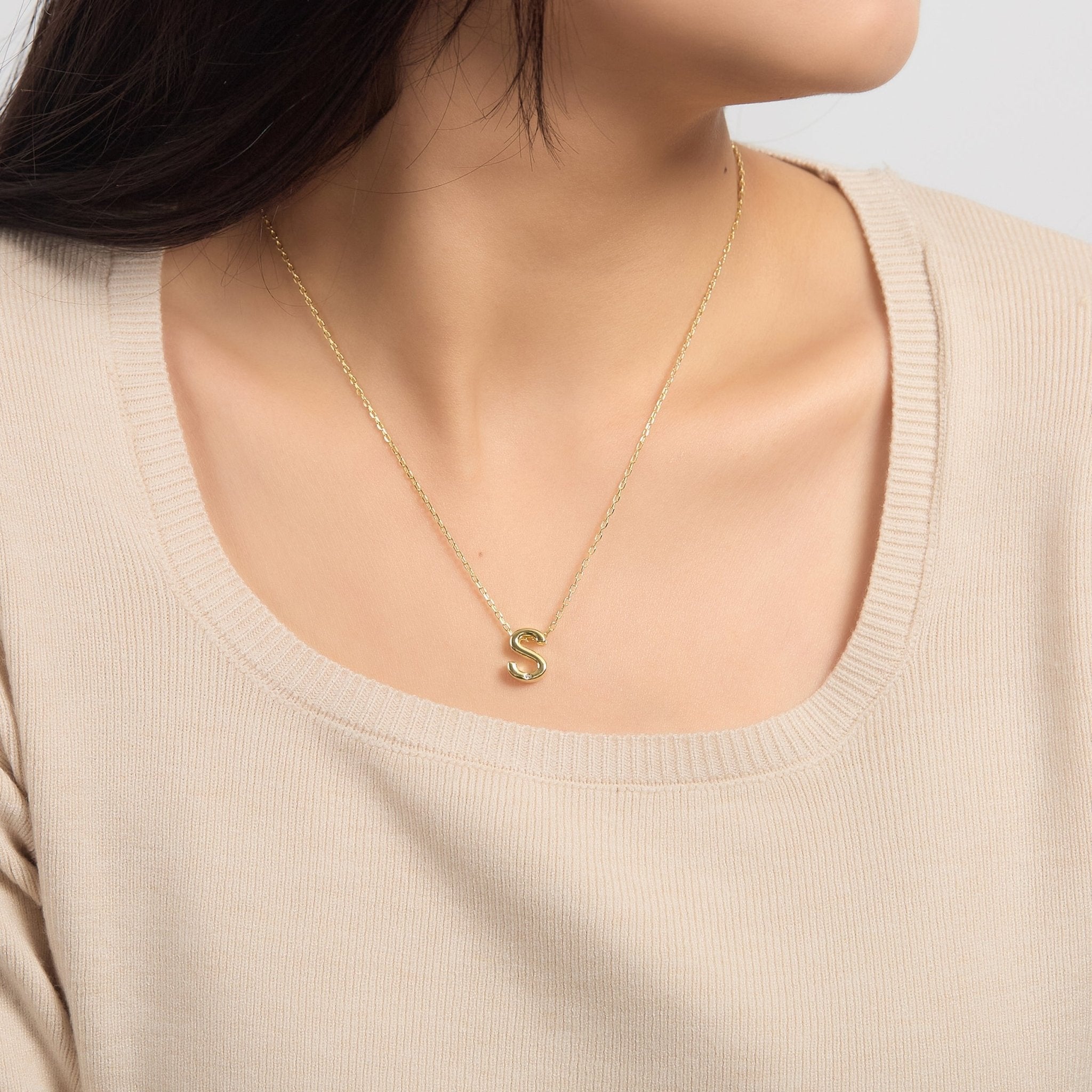 18k Gold Plated Initial Necklace Letter S Created with Zircondia® Crystals