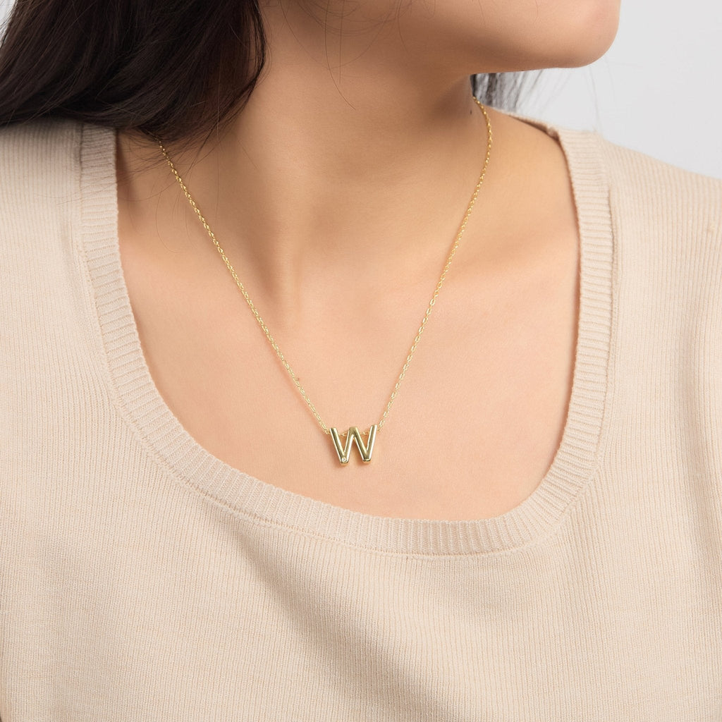 18k Gold Plated Initial Necklace Letter W Created with Zircondia® Crystals
