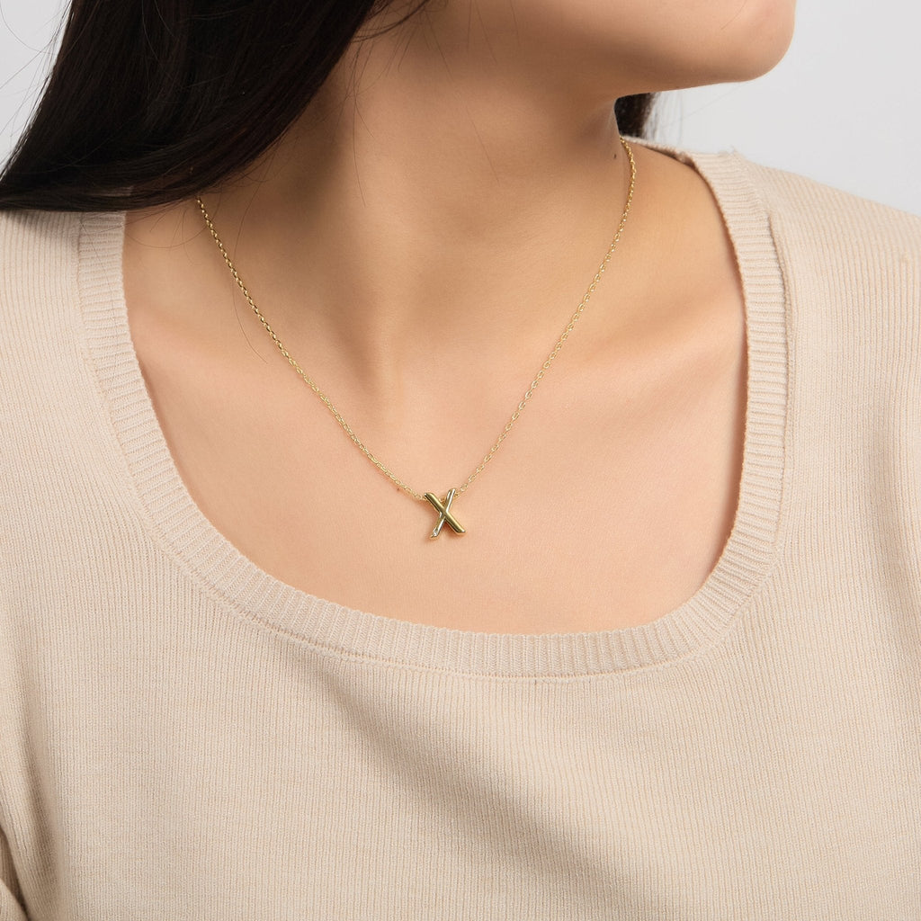 18k Gold Plated Initial Necklace Letter X Created with Zircondia® Crystals