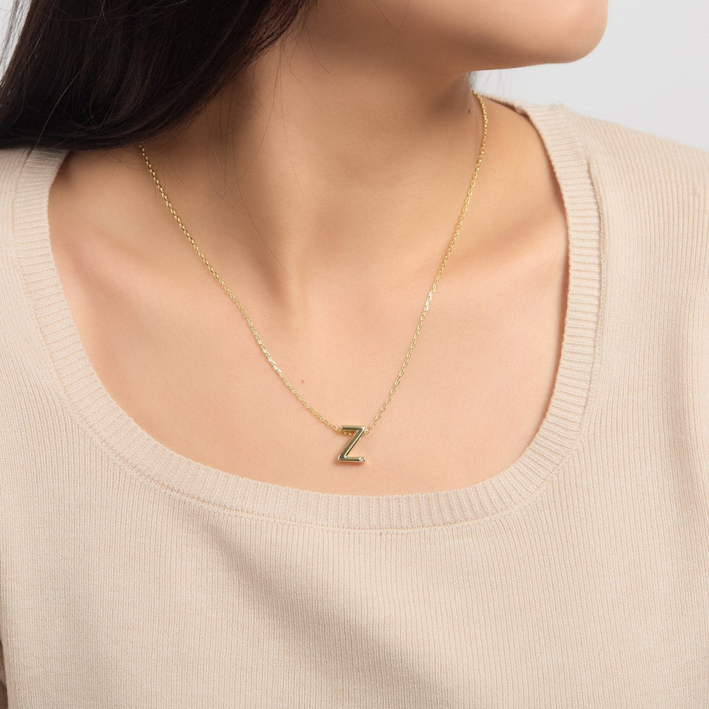 18k Gold Plated Initial Necklace Letter Z Created with Zircondia® Crystals