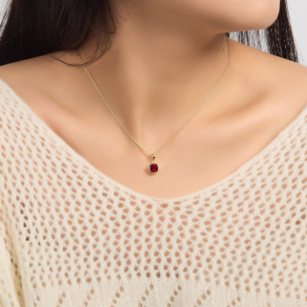 18k Gold Plated January (Garnet) Birthstone Necklace Created with Zircondia® Crystals