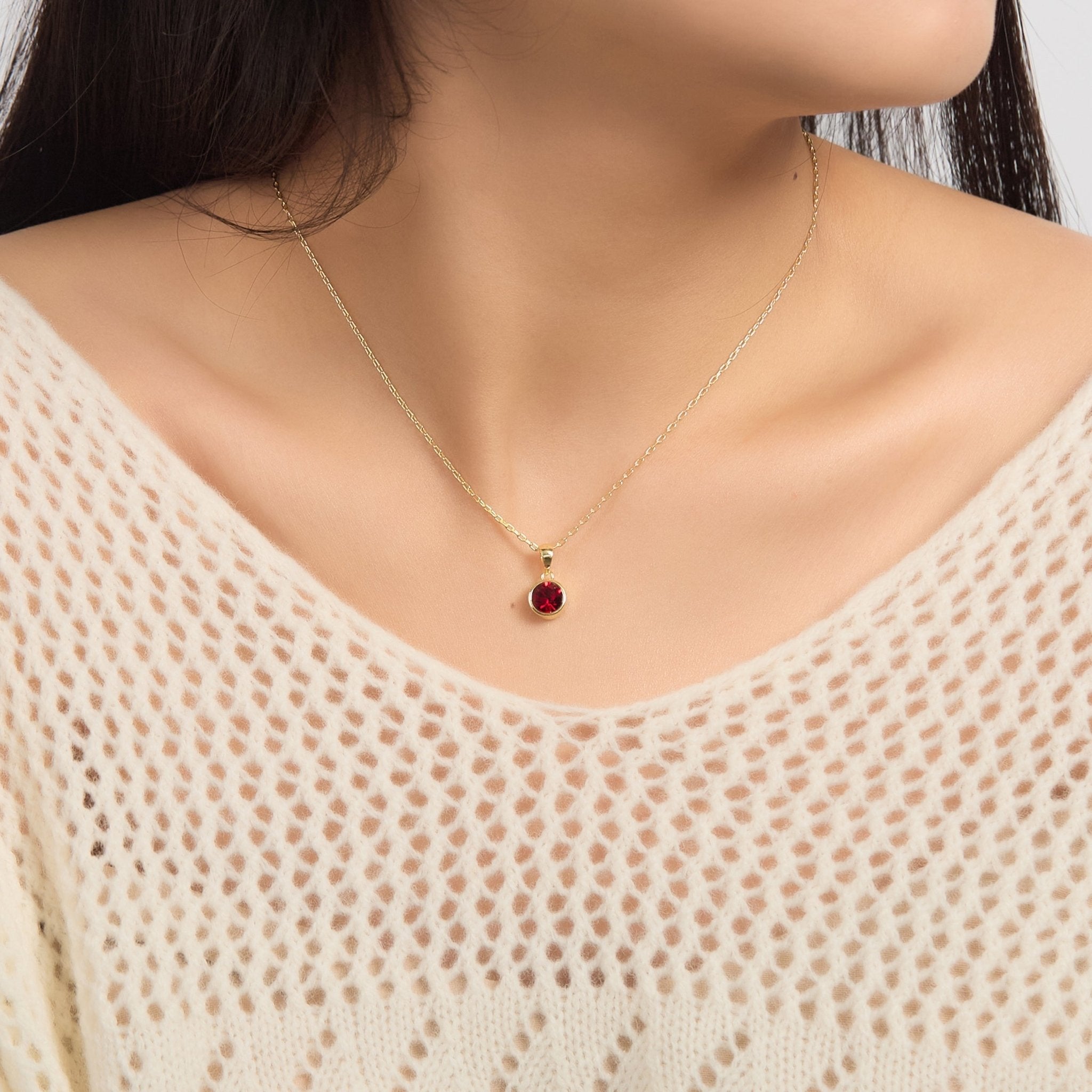 18k Gold Plated January (Garnet) Birthstone Necklace Created with Zircondia® Crystals