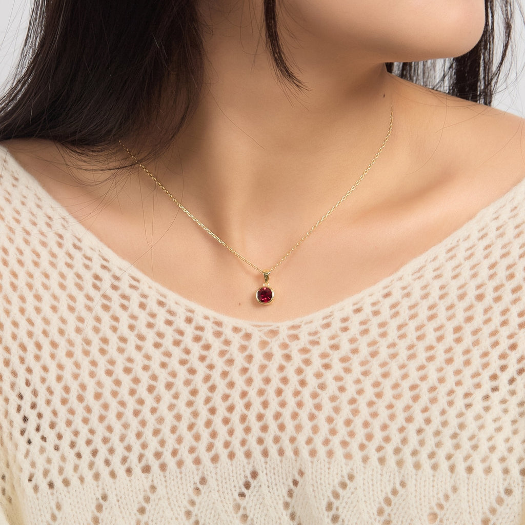 18k Gold Plated July (Ruby) Birthstone Necklace Created with Zircondia® Crystals