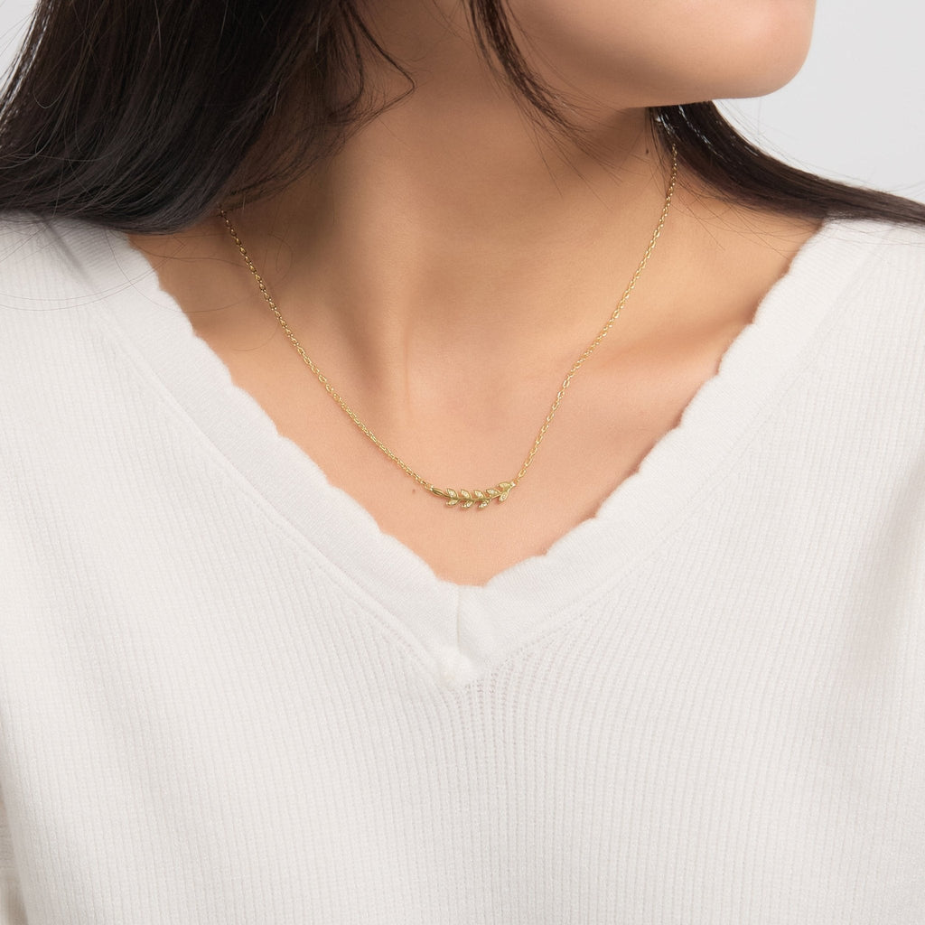 18k Gold Plated Leaf Necklace Created with Zircondia® Crystals