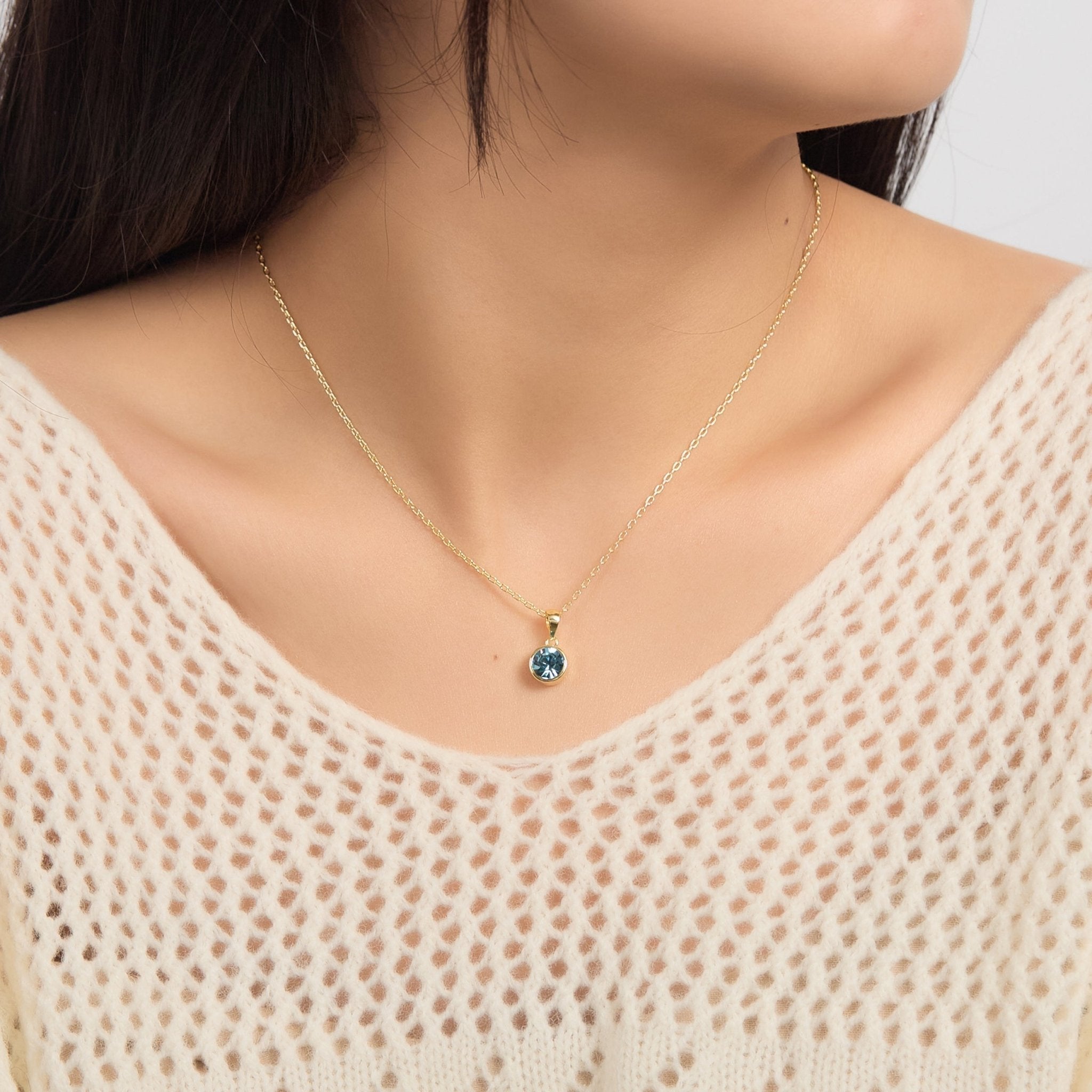 18k Gold Plated March (Aquamarine) Birthstone Necklace Created with Zircondia® Crystals