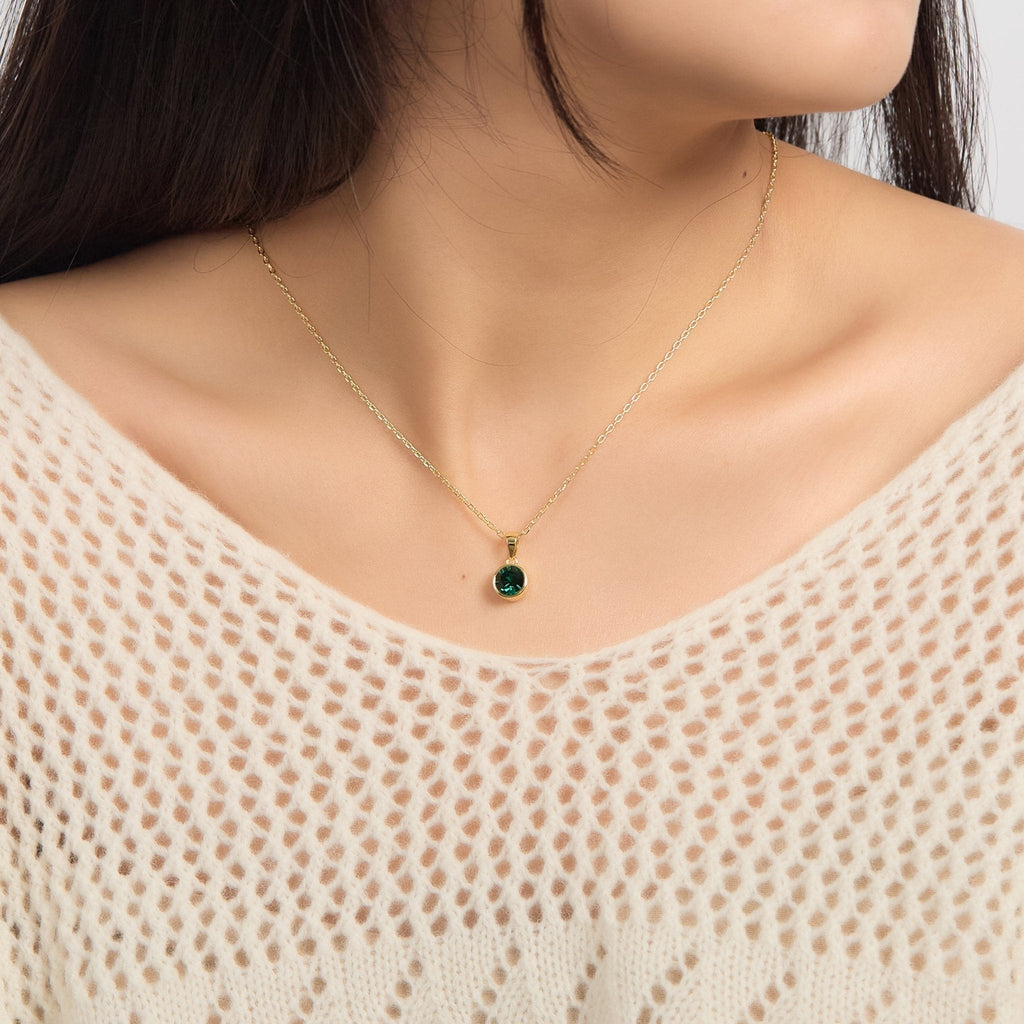 18k Gold Plated May (Emerald) Birthstone Necklace Created with Zircondia® Crystals