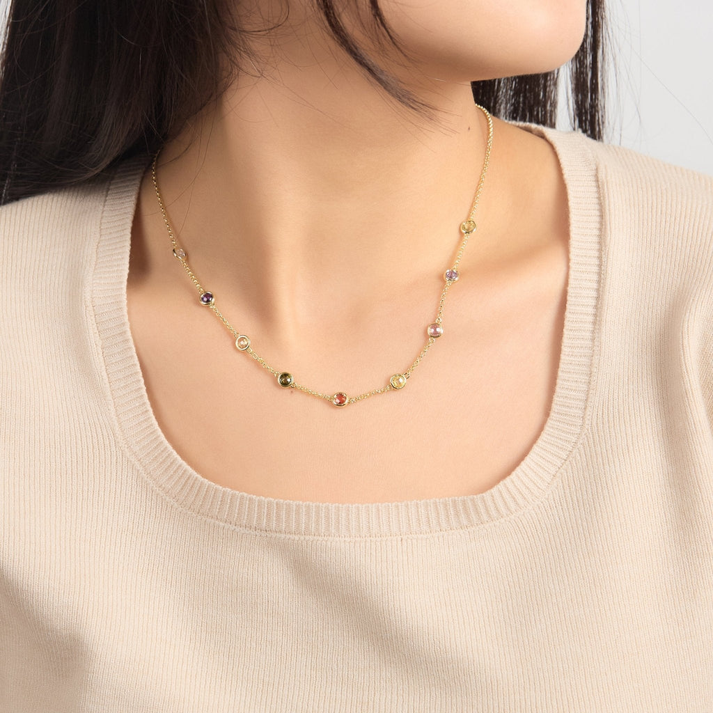18k Gold Plated Multi Coloured Crystal Necklace Created with Zircondia® Crystals