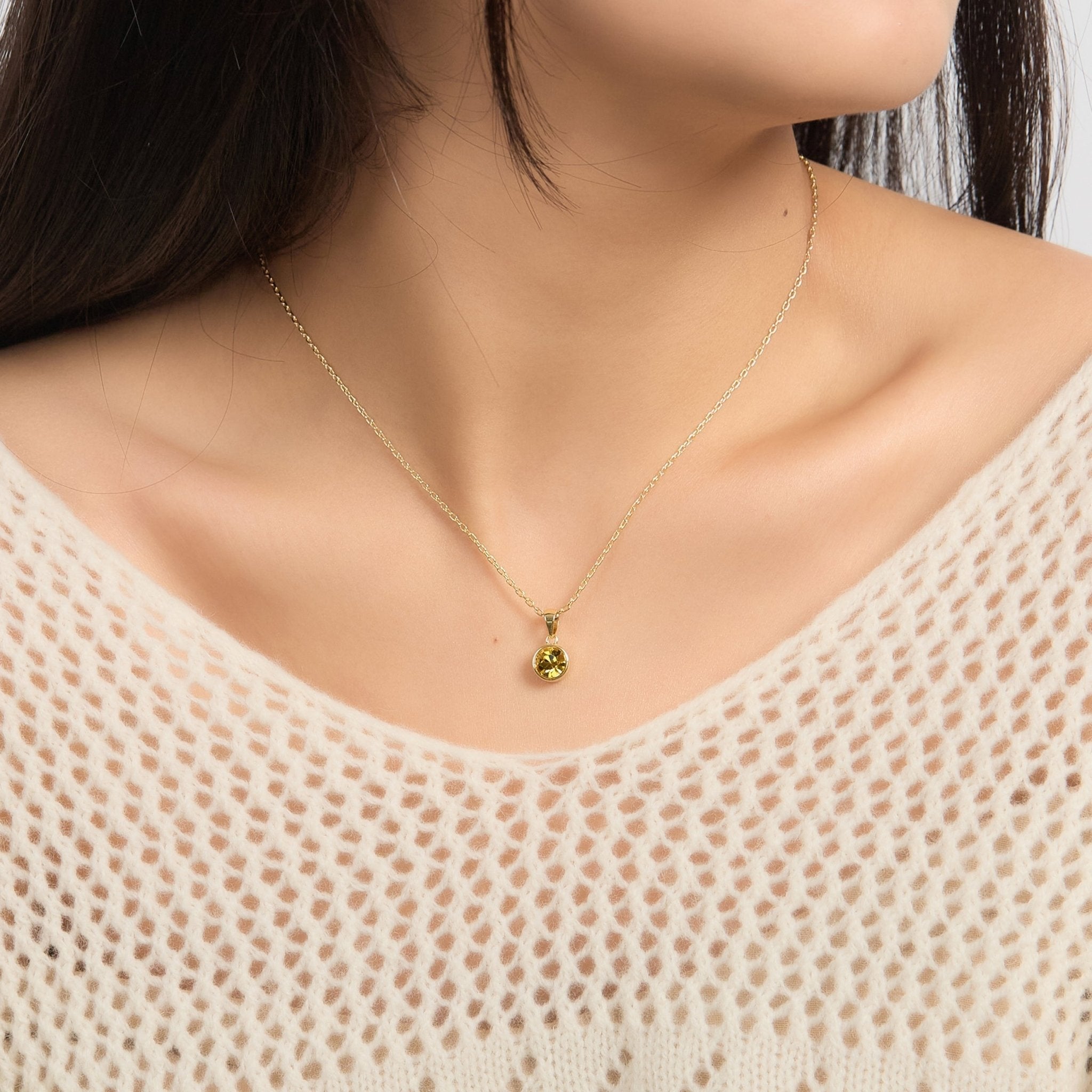 18k Gold Plated November (Topaz) Birthstone Necklace Created with Zircondia® Crystals