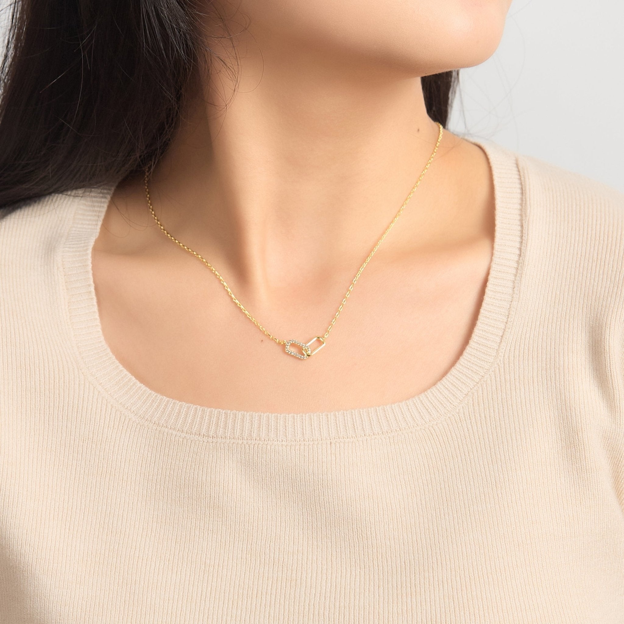 18k Gold Plated Paperclip Link Necklace Created with Zircondia® Crystals