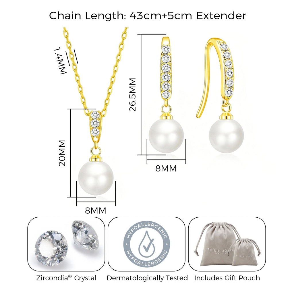 18k Gold Plated Pearl Drop Set Created with Zircondia® Crystals
