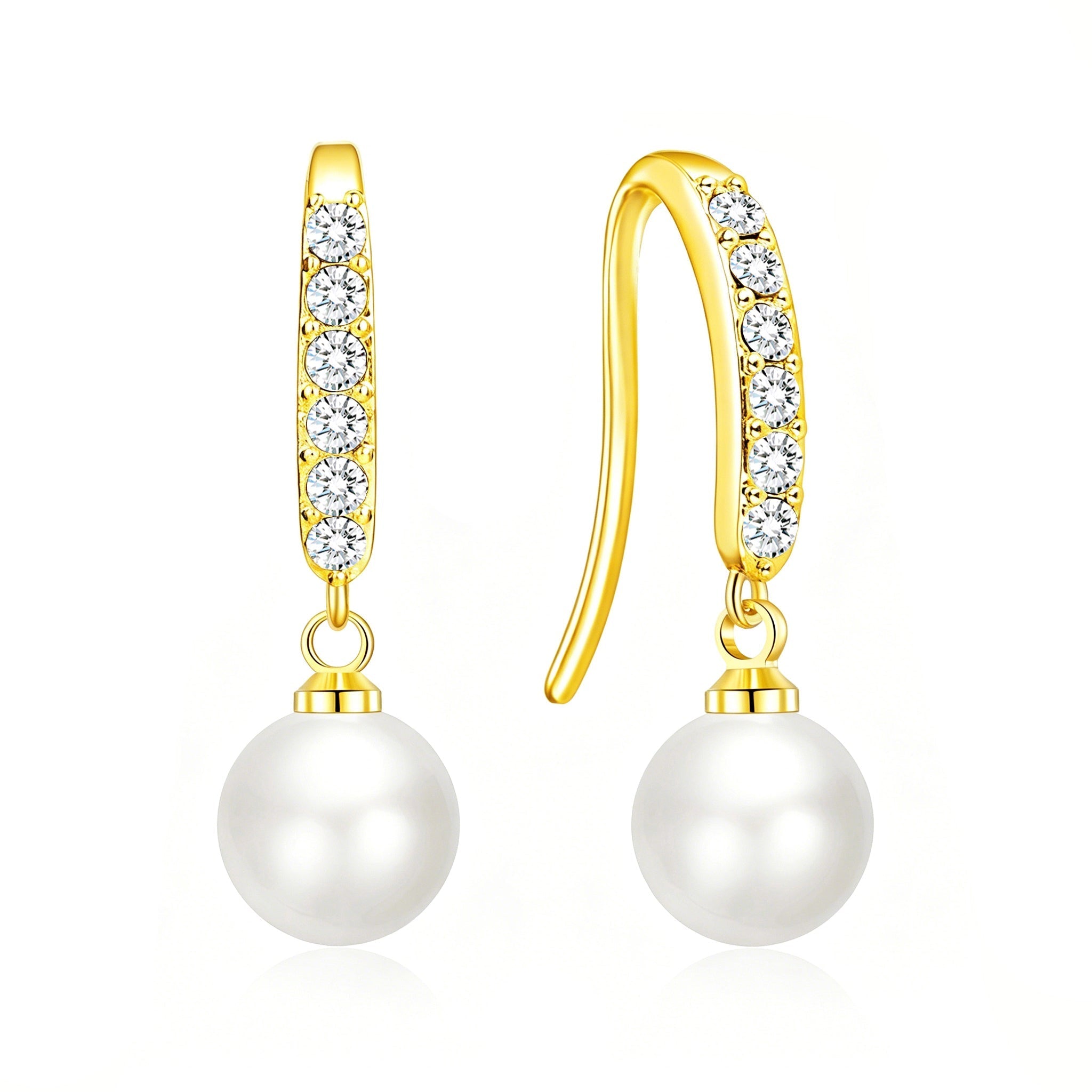 18k Gold Plated Pearl Drop Earrings Created with Zircondia® Crystals
