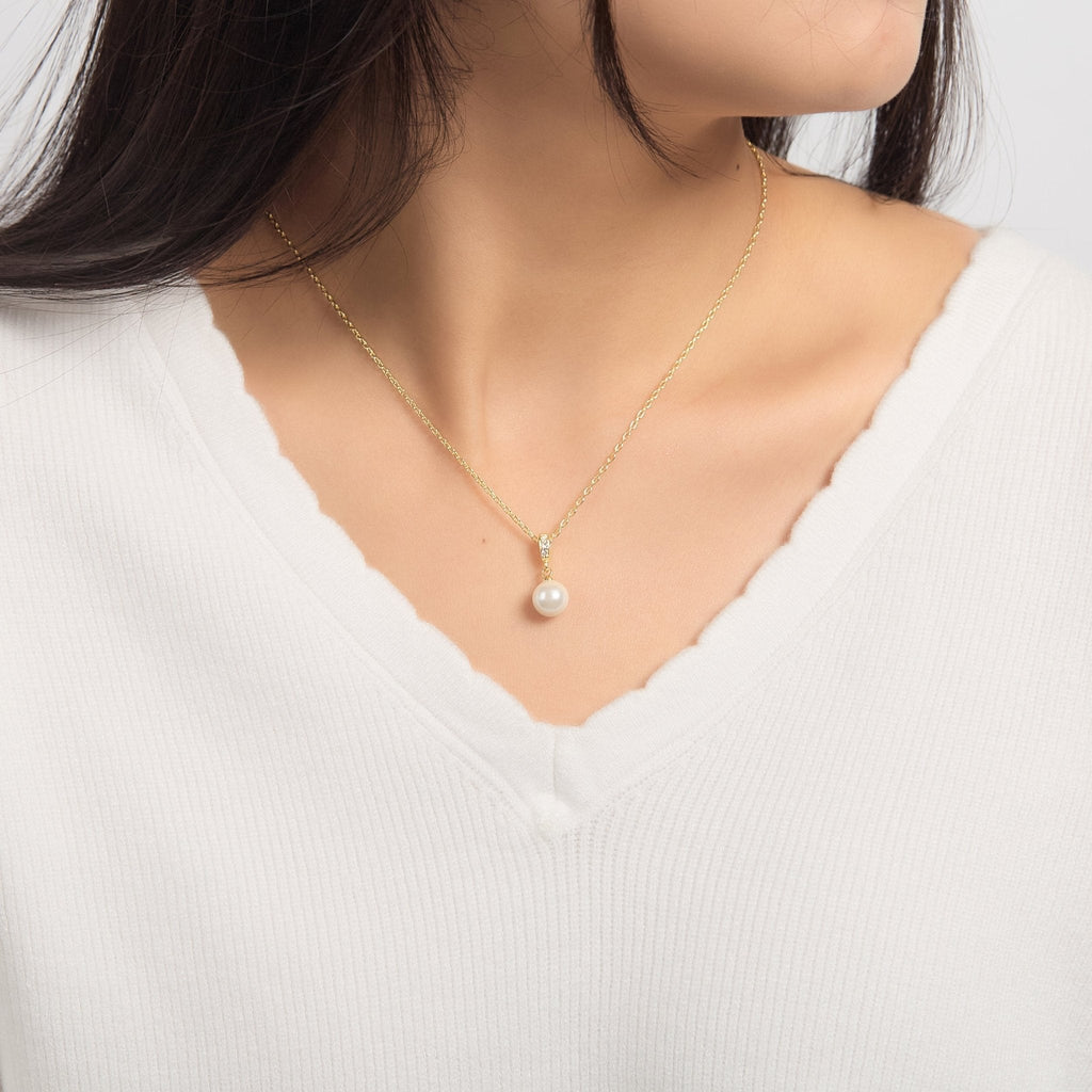 18k Gold Plated Pearl Drop Necklace Created with Zircondia® Crystals