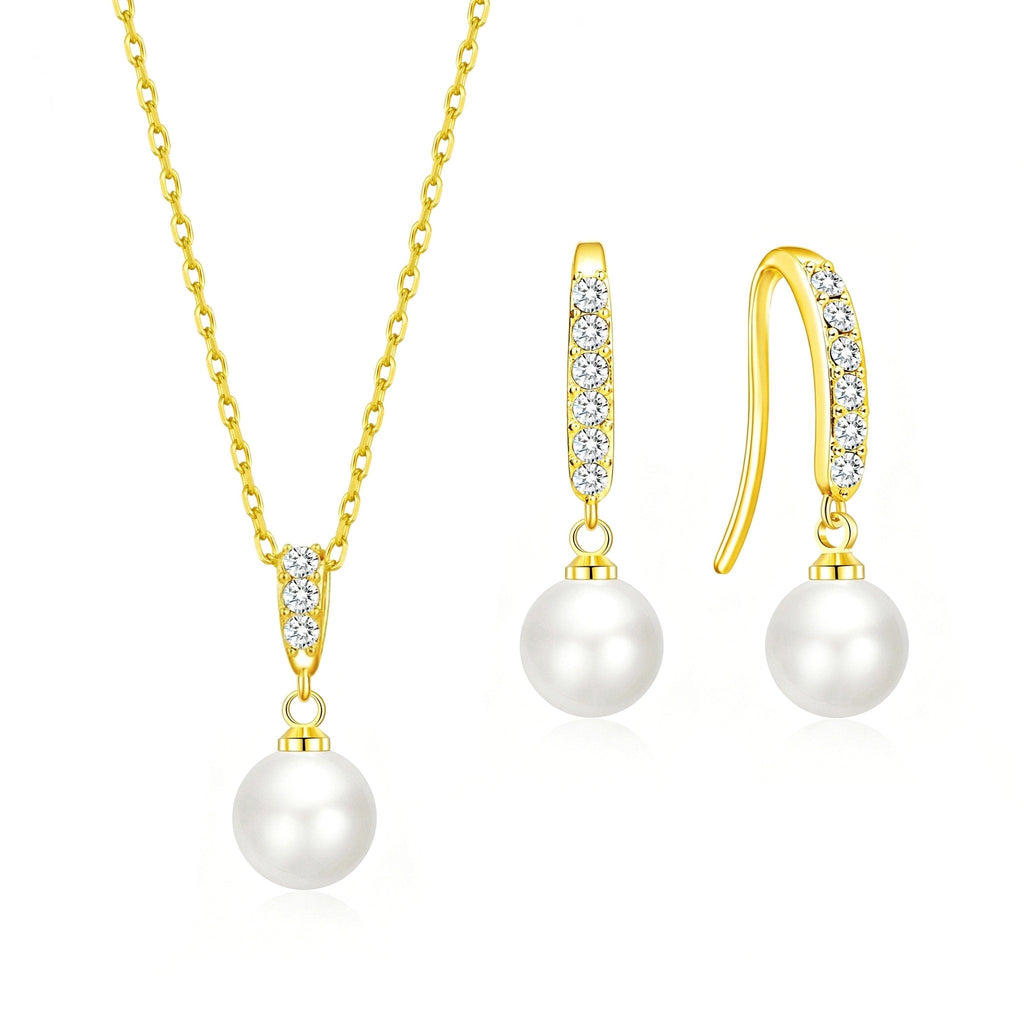 18k Gold Plated Pearl Drop Set Created with Zircondia® Crystals