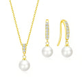 18k Gold Plated Pearl Drop Set Created with Zircondia® Crystals