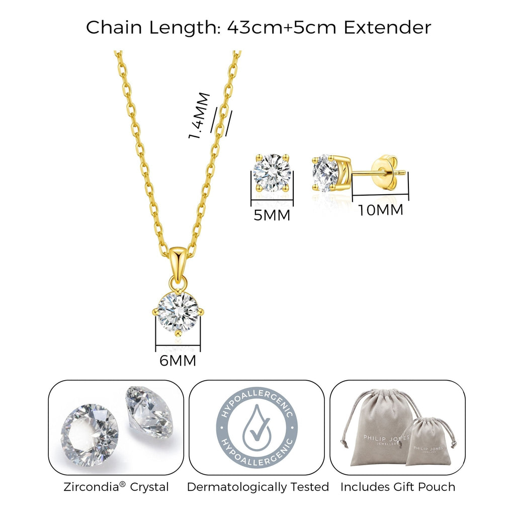 18k Gold Plated Round Solitaire Set Created with Zircondia® Crystals
