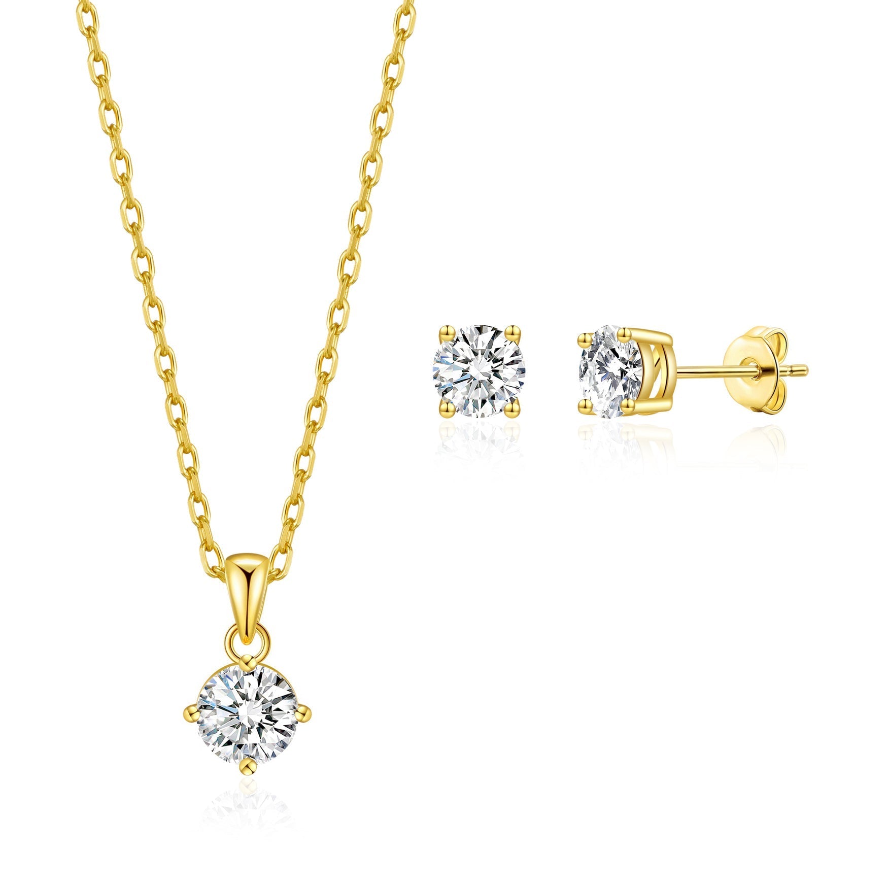 18k Gold Plated Round Solitaire Set Created with Zircondia® Crystals