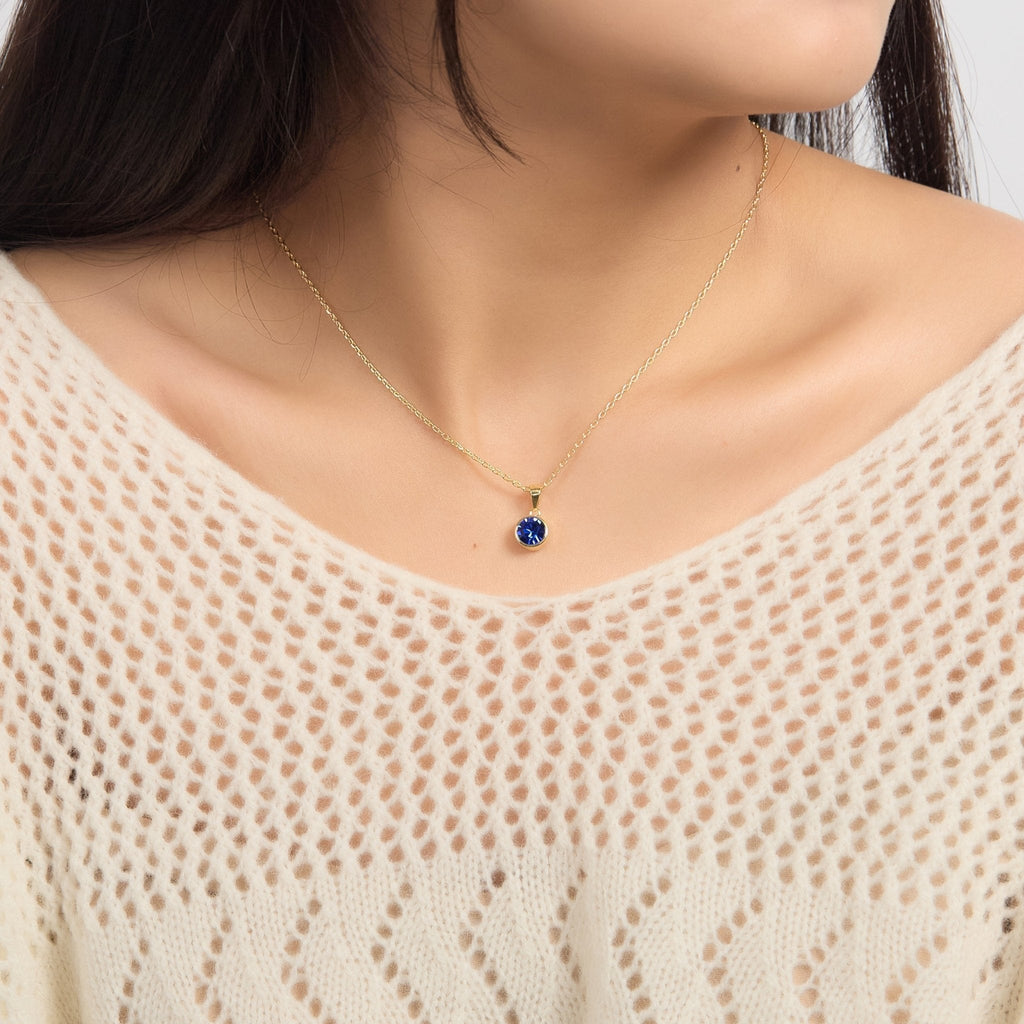 18k Gold Plated September (Sapphire) Birthstone Necklace Created with Zircondia® Crystals