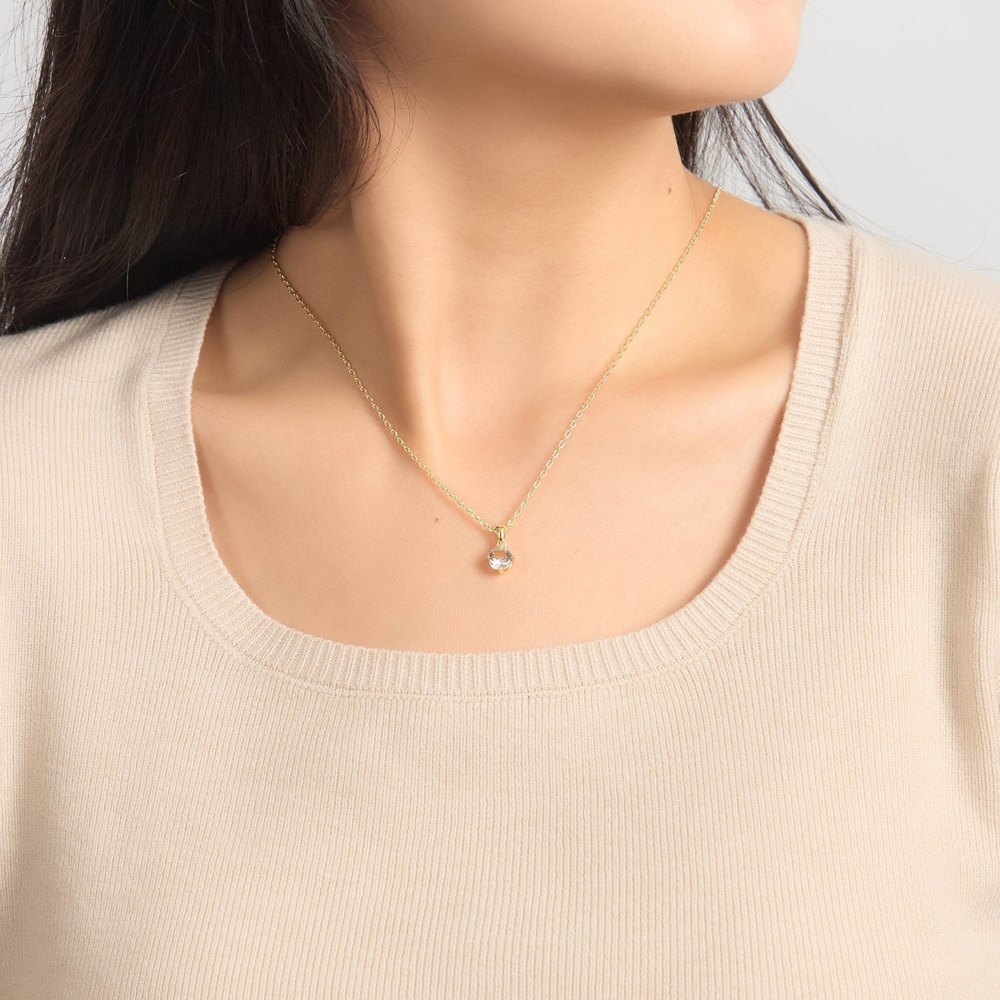 18k Gold Plated Solitaire Necklace Created with Zircondia® Crystals