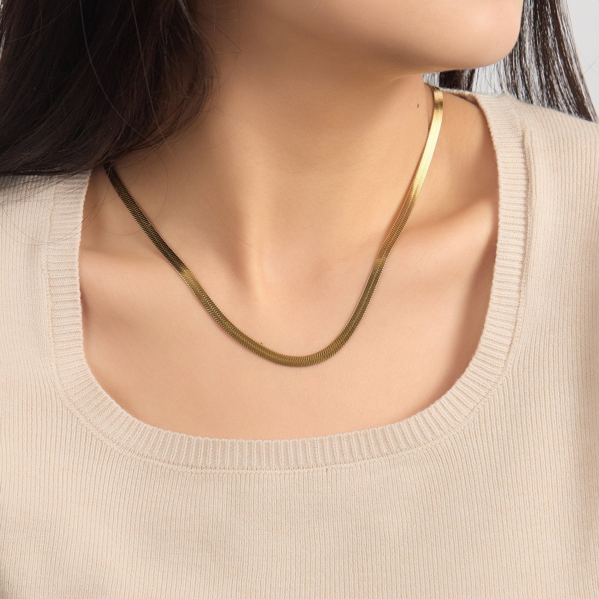 18k Gold Plated Stainless Steel Herringbone Flat Snake Chain 16" 18" 20" Inch Necklace