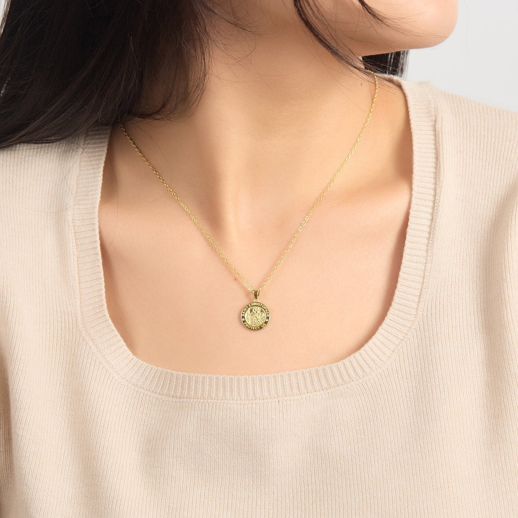 18k Gold Plated Sterling Silver St Christopher Necklace