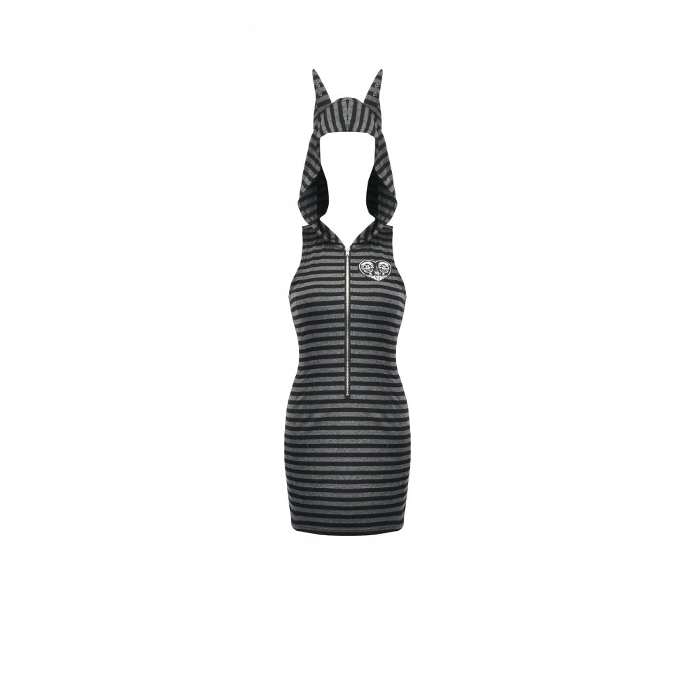 Dark In Love Salem Striped Cat Ear Hoodie Dress - Size UK 22 Left Only!